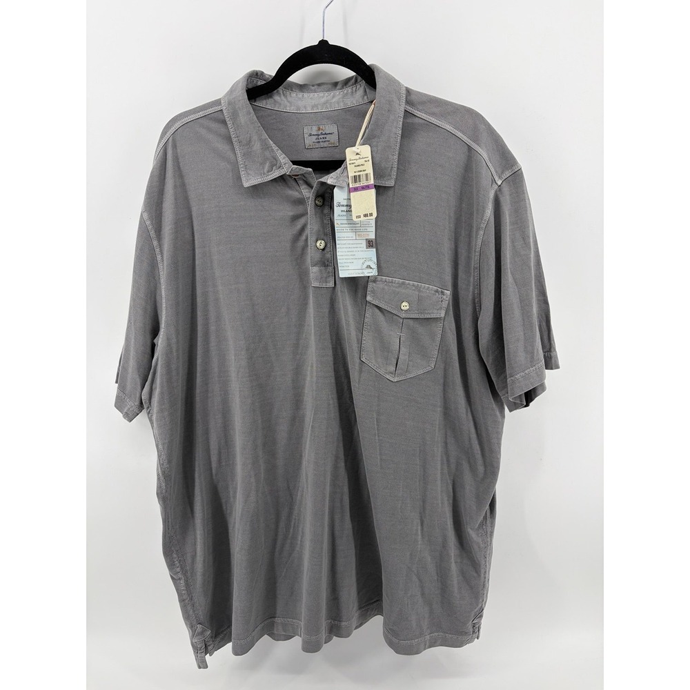 Tommy Bahama Polo Shirt, Gray Cotton Tencel Pocket Island Casual, XXL, NWT